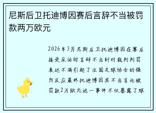 尼斯后卫托迪博因赛后言辞不当被罚款两万欧元